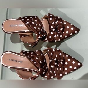 Gianni Bini Brown and White Polka Dot Mules